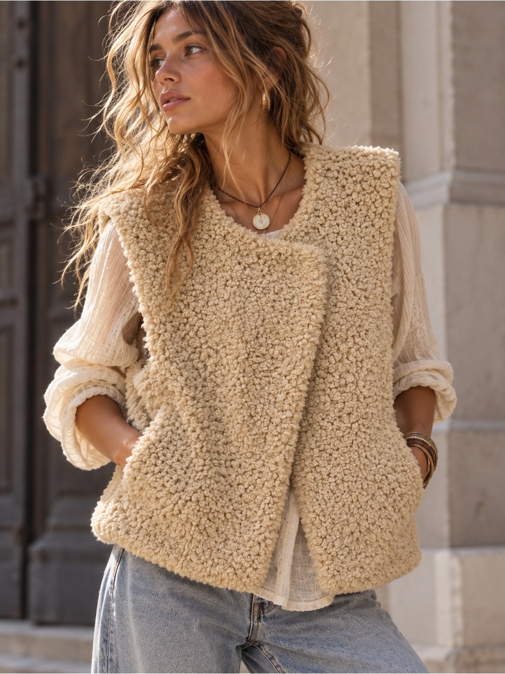 NWT | Habitual Cream Teddy Sherpa Vest XL $139